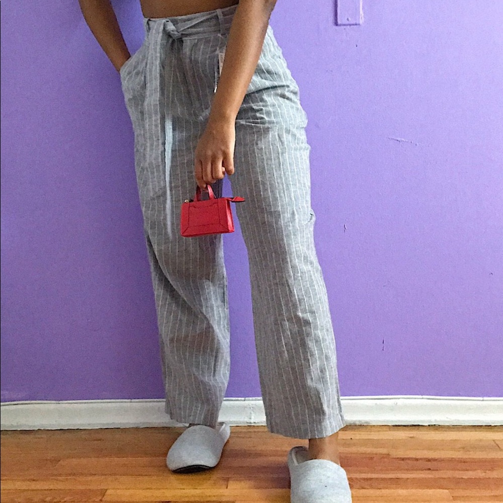 Grey pinstripe wise leg pants